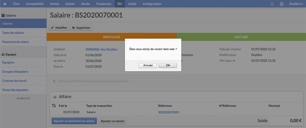 Validation changement de statut