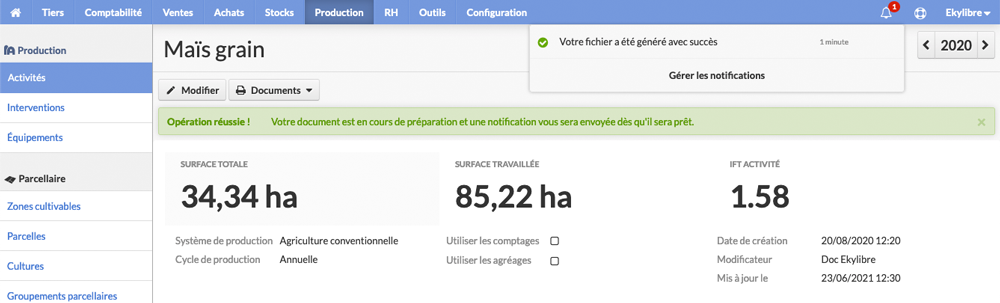 Affichage notification