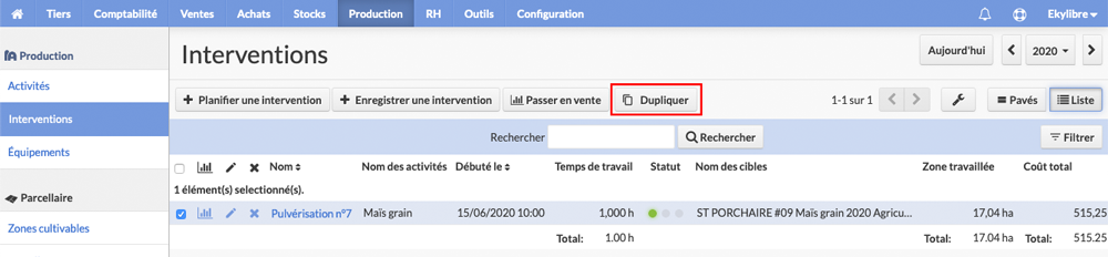 Vue liste des interventions