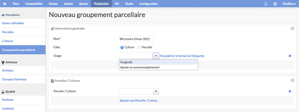 Paramétrage groupement parcellaire