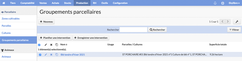 Liste des groupements parcellaires