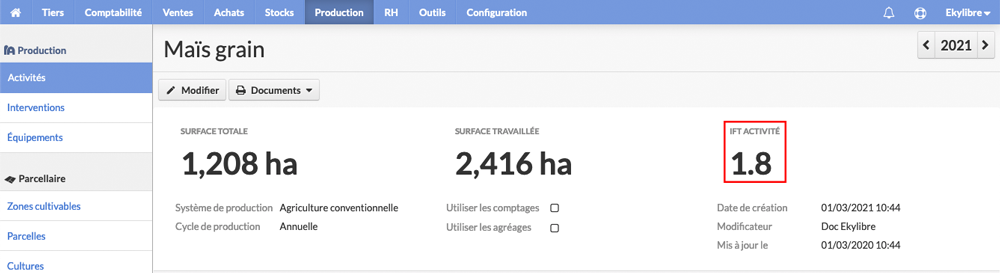 IFT d'une activité
