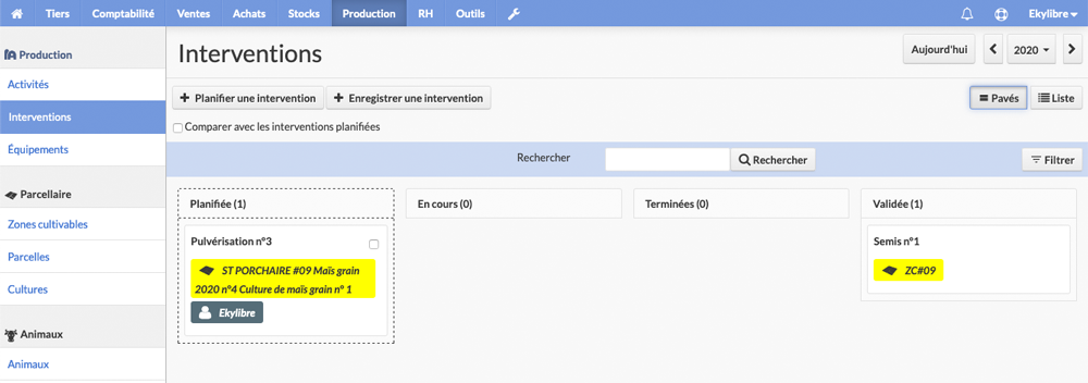 Liste des interventions