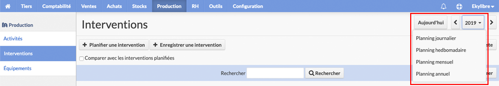 Paramétrage vue des interventions