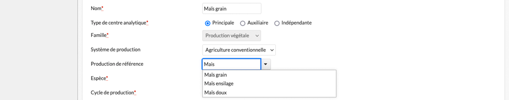 Sélection production de référence