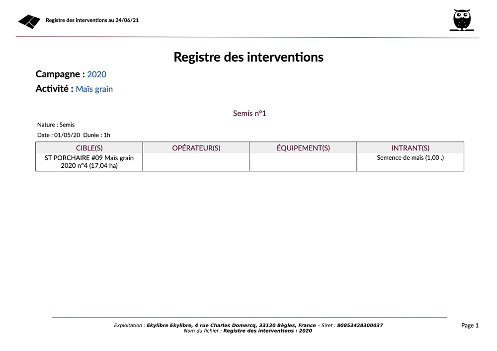 Affichage du registre