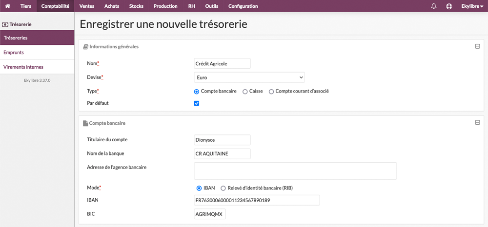 Paramétrage compte bancaire