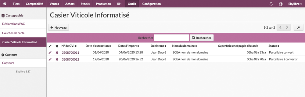Liste des imports