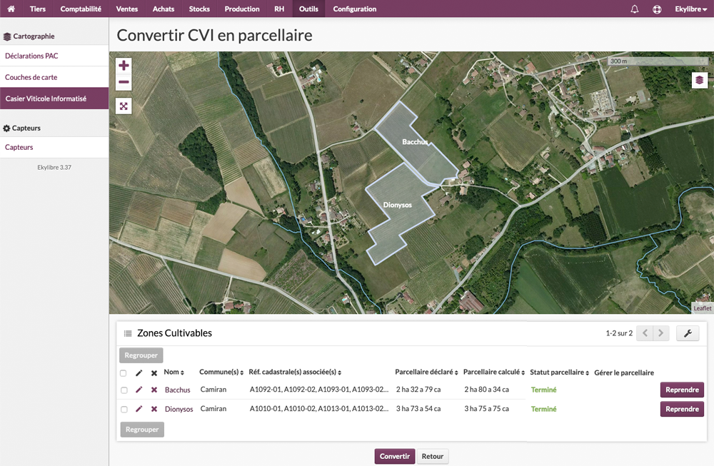 Liste des parcelles