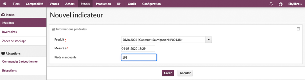 Total de pieds manquants