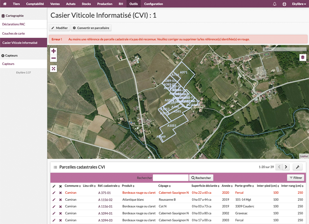 Liste parcelles cadastrales