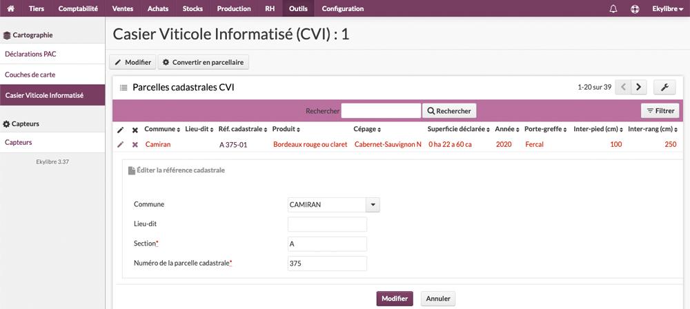 Édition parcelle cadastrale