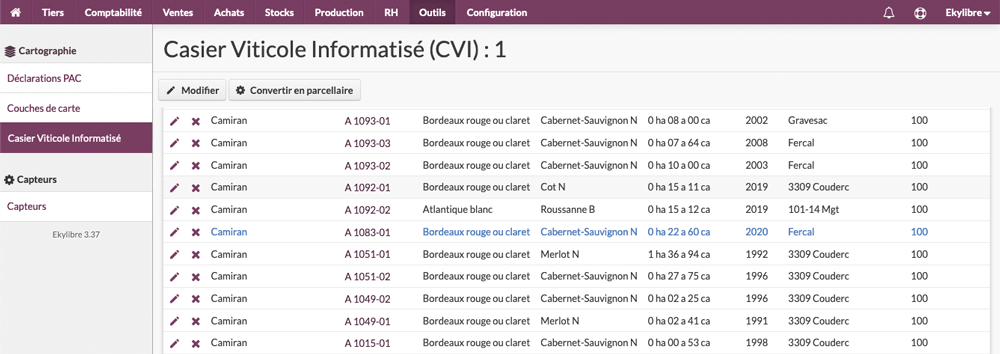 Liste parcelles cadastrales