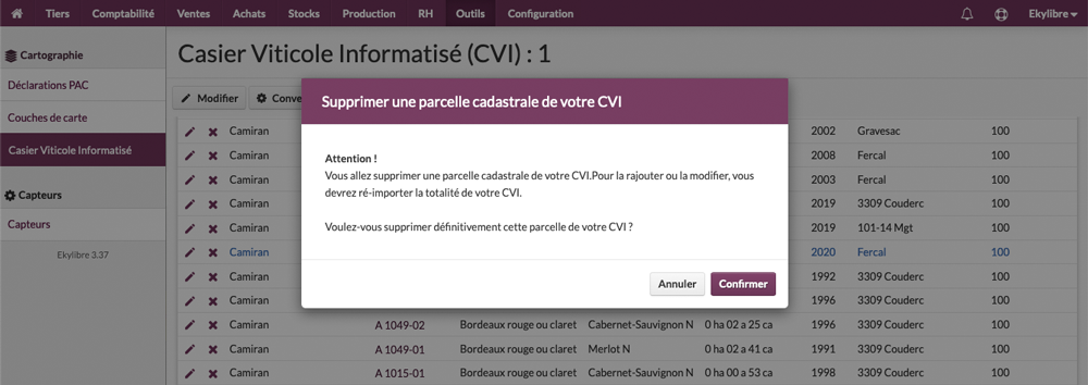 Suppression parcelle cadastrale