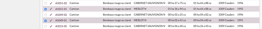 Sélection des zones