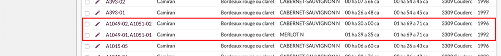 Liste des parcelles