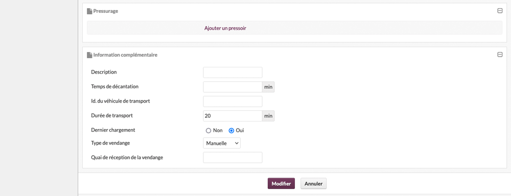 Réception de vendange