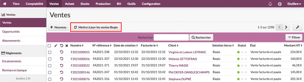 Mise à jour des ventes