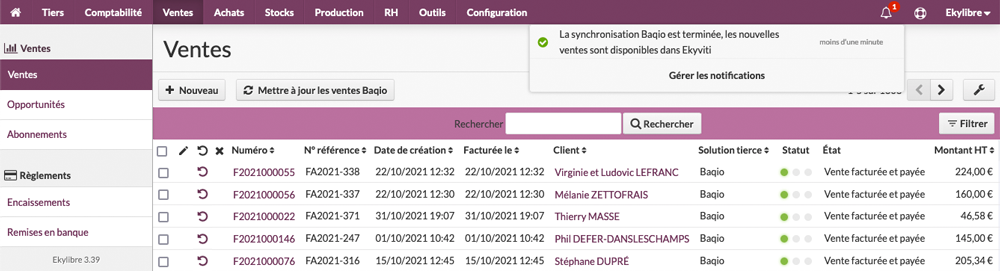Notification Baqio