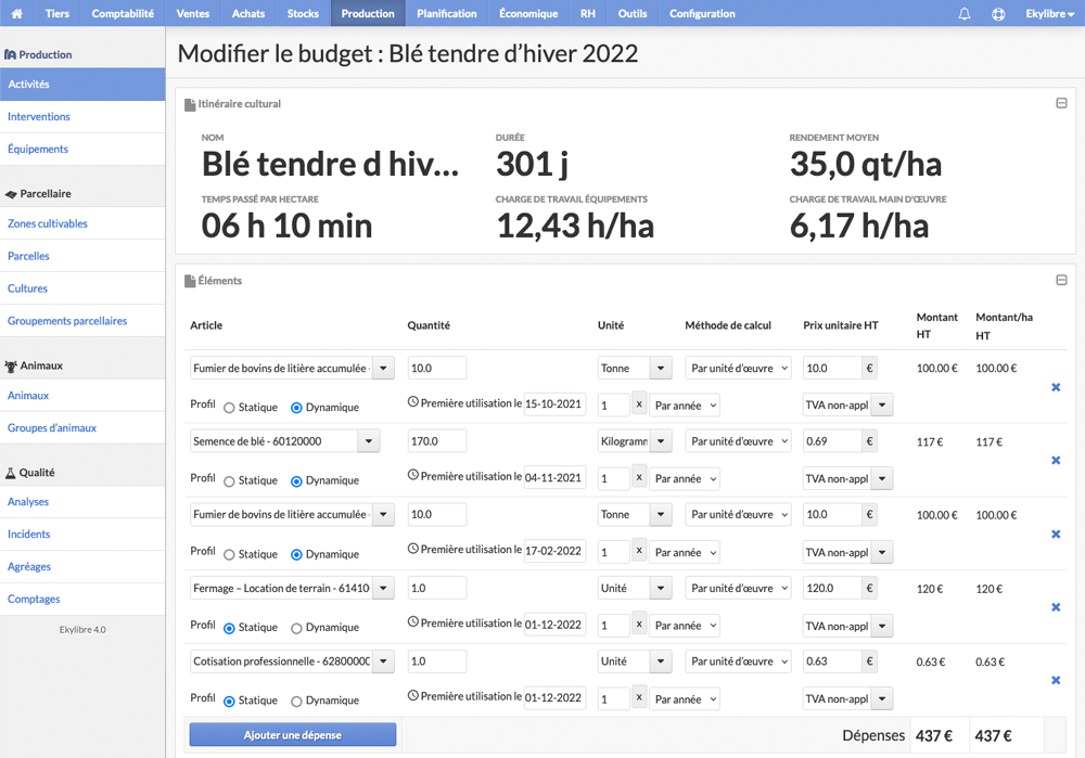 Liste des dépenses