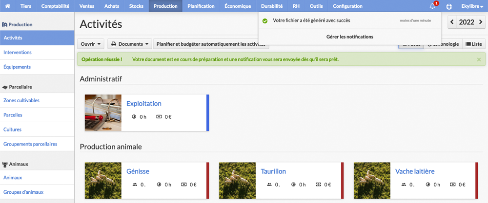 Affichage notification
