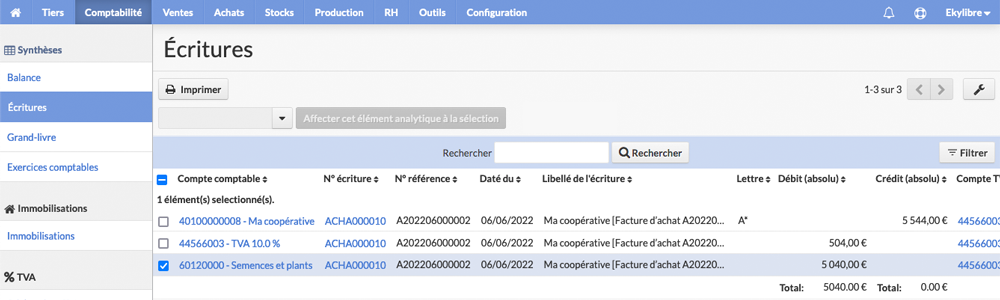 Sélection écriture