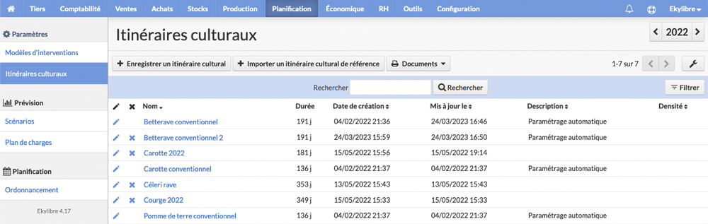 Liste des itinéraires