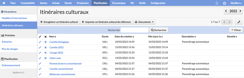 Liste des itinéraires