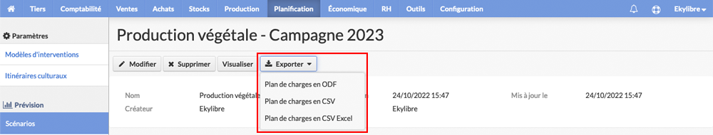 Export plan de charges