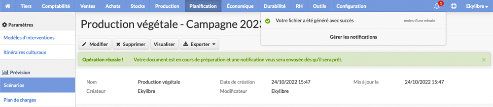 Export plan de charges
